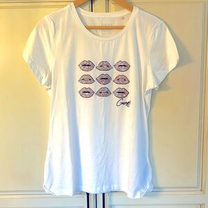 COPY - Guess white tee shirt with pink sequiny detail.  Xl - pristine condition…